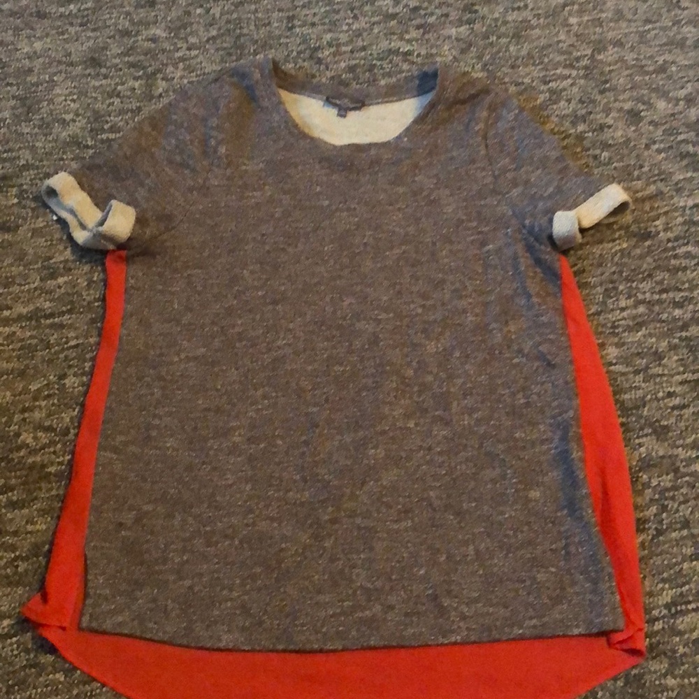 Short sleeve sweater w mixed fabric
